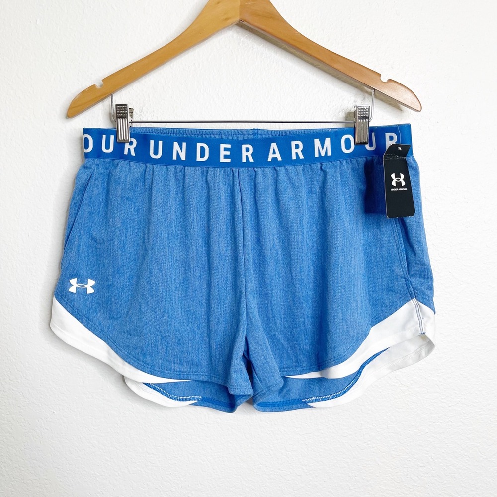 Under Armour Womens Play Up 3.0 Twist Shorts Blue White XL NWT